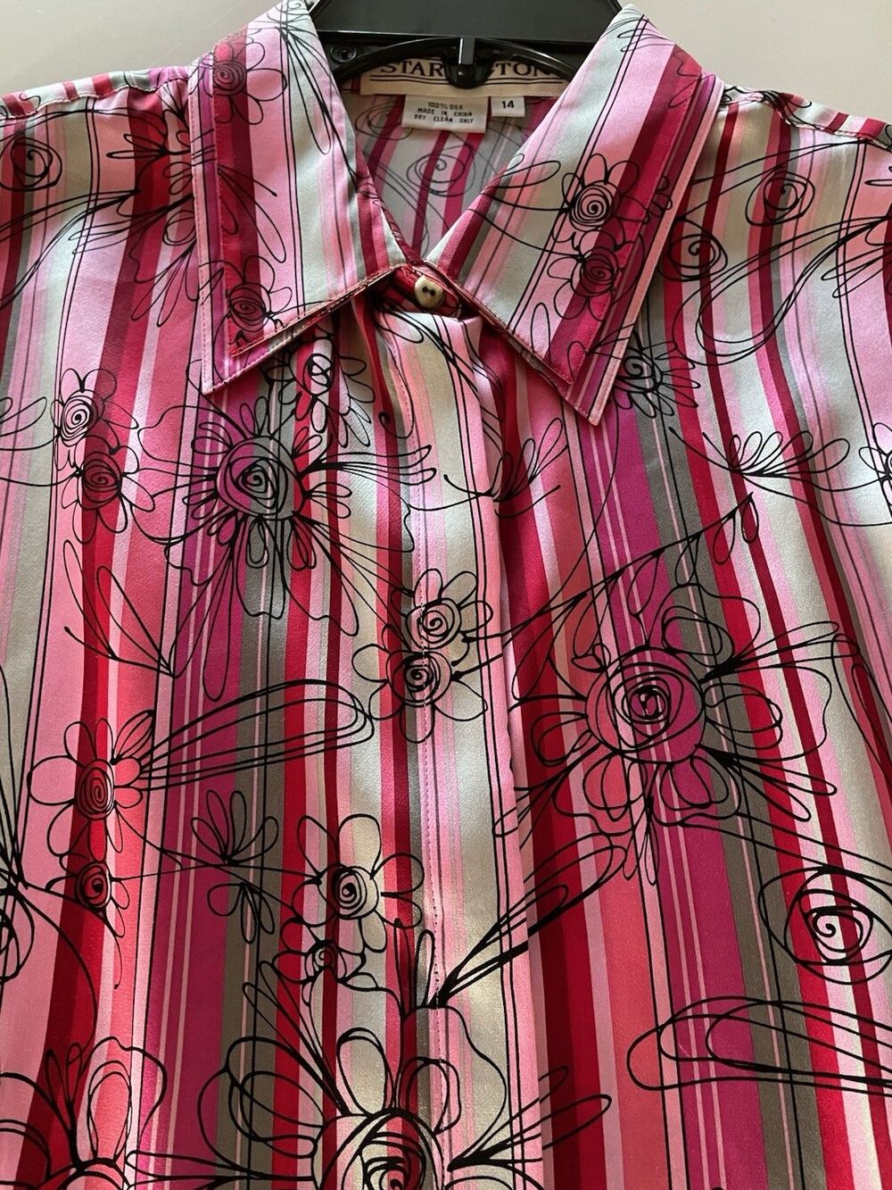 Vintage Starington Long Sleeve Silk Floral Shirt Size 14
